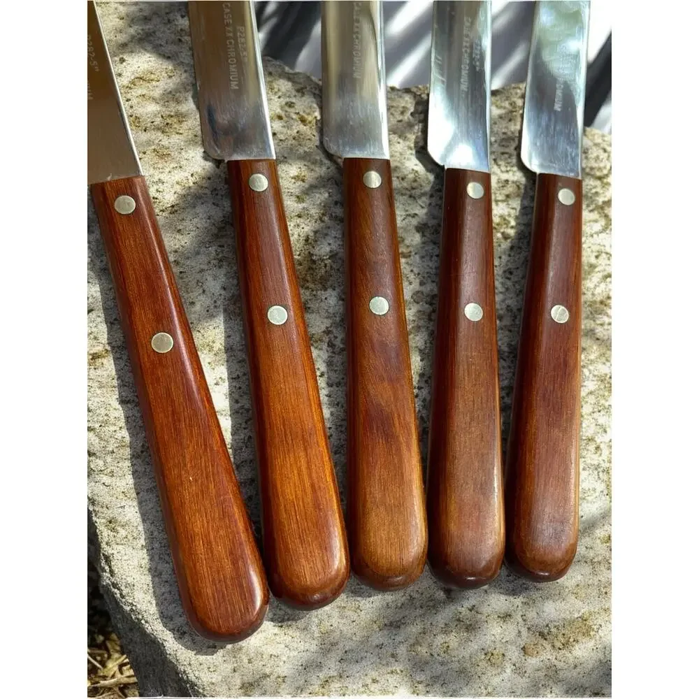 Vtg. P282-5 Wood Handle Case XX Chromium Steak Knives Lot of 5 USA Made Quality